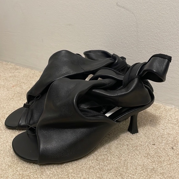 Zara Shoes - Zara black leather kitten heel peep toe sandals 7.5